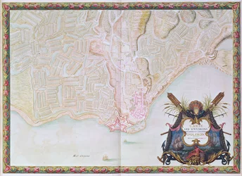 Pani 988 T. III fol. 42 Mapa okolic miasta i zamku Oléron z Atlasu Ludwika XIV (pióro, atrament i gwasz na papierze)